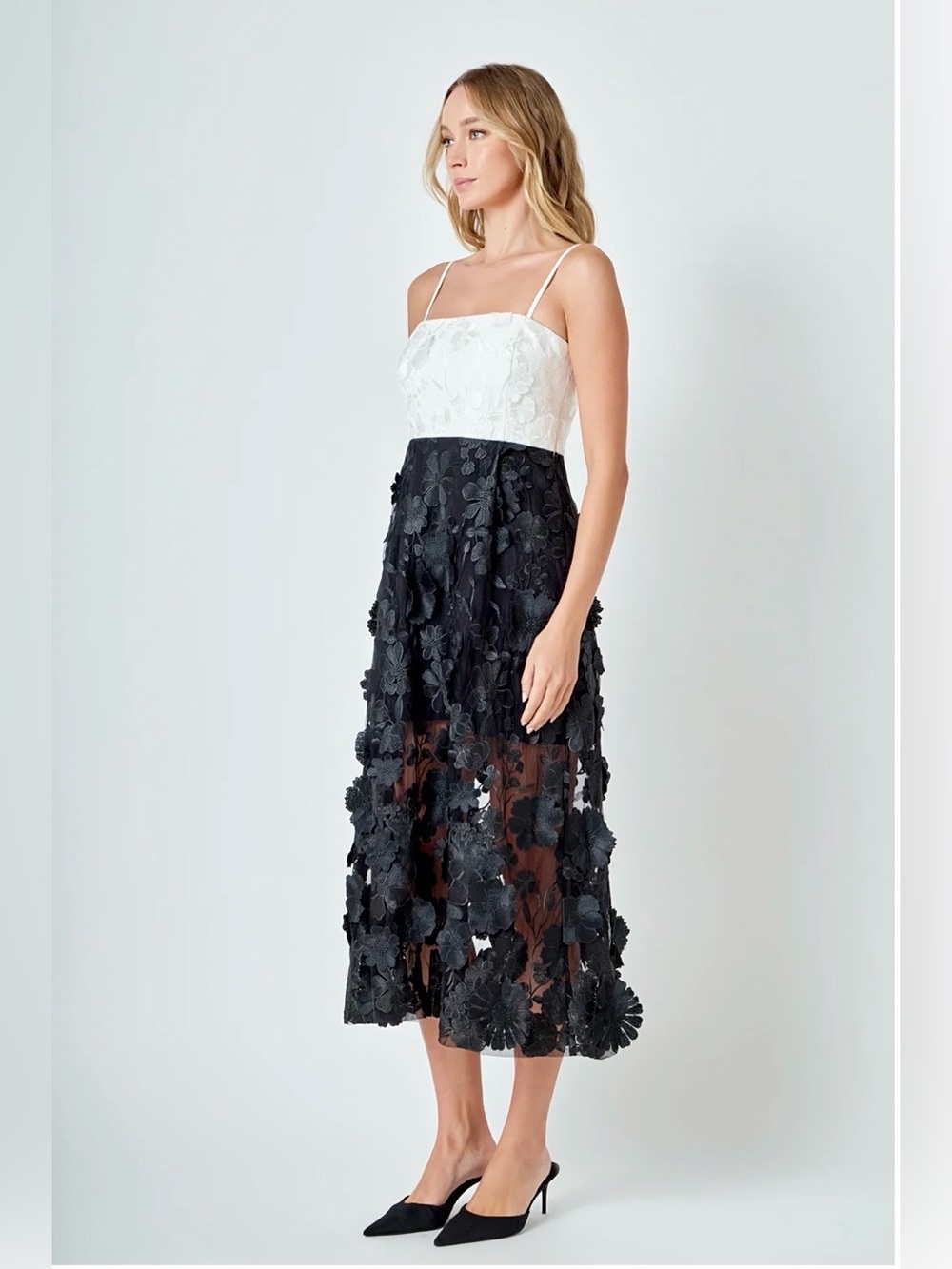 Anthropologie Endless Rose NWT Floral Colorblock Applique Midi Dress M $270 - Picture 3 of 17